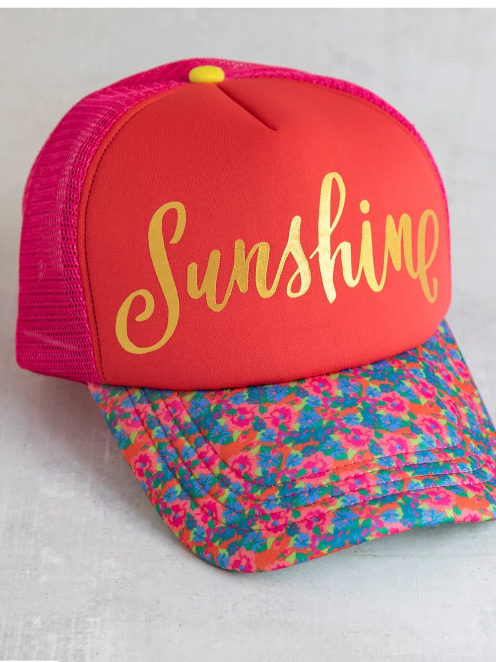 NWT NATURAL LIFE Sunshine Trucker Hat - Bright Pink & Coral Floral Brim
